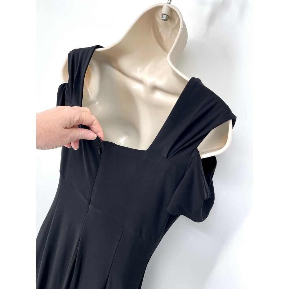 R & M Richards Cold Shoulder Rhinestone Brooch Gown Maxi Dress Sz 6 Black Split - Picture 7 of 13